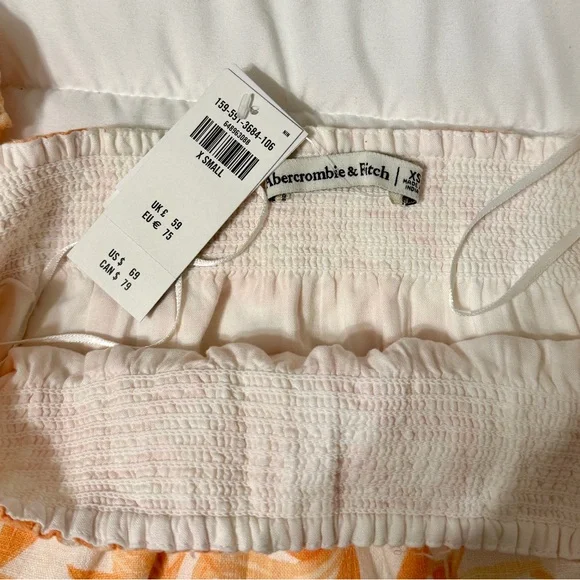 NWT: Abercrombie & Fitch Orange Hawaiian Floral Puff Sleeve Mini Dress - Picture 3 of 5